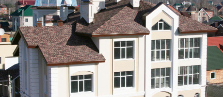 Кровля многоярусная многоскатная с эркерами и башней - двухслойная р/б черепица